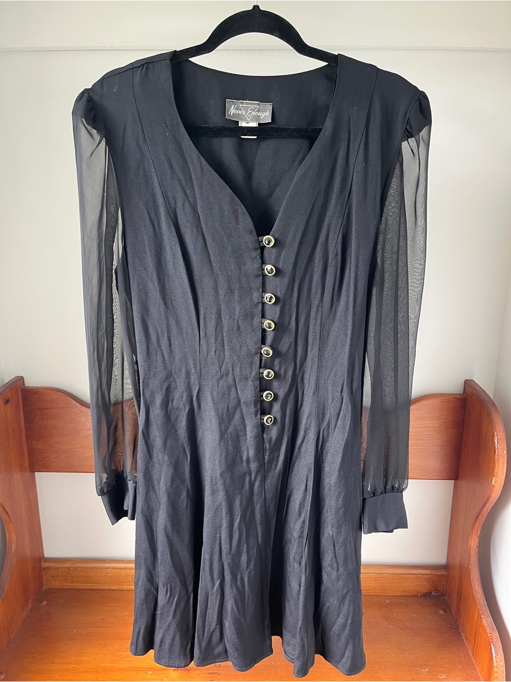 Never Enough V-Neck Button Front Sheer Sleeve Dress